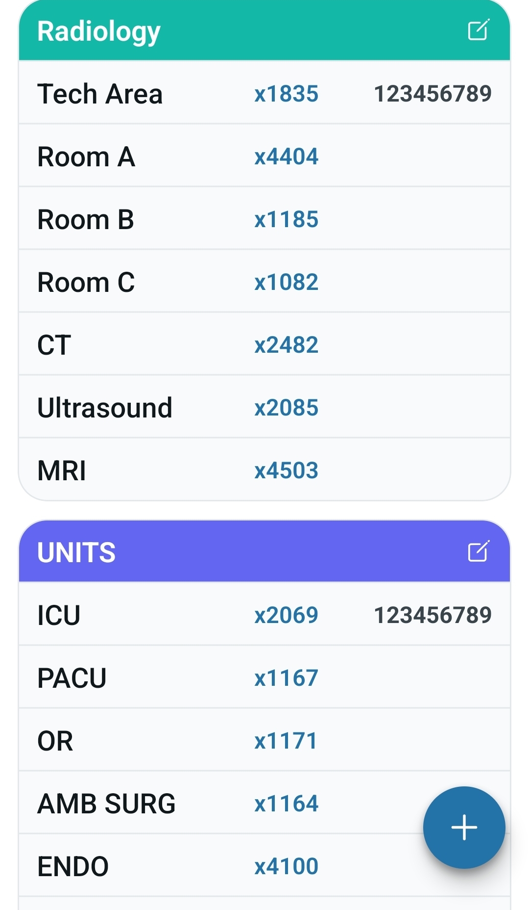 Department phone directory with extensions in X-Ray Vault